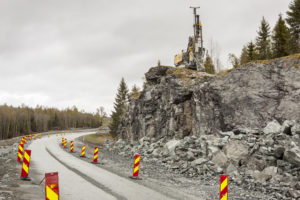 View on yellow big machine, construction site - Norway.