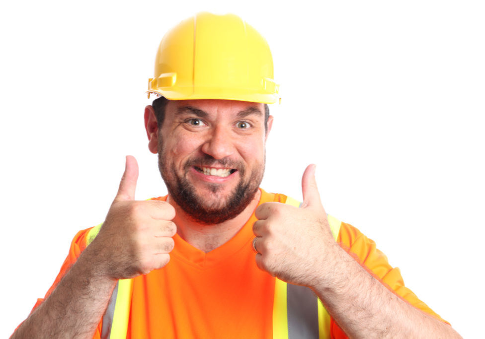 A construction worker with two thumbs up!