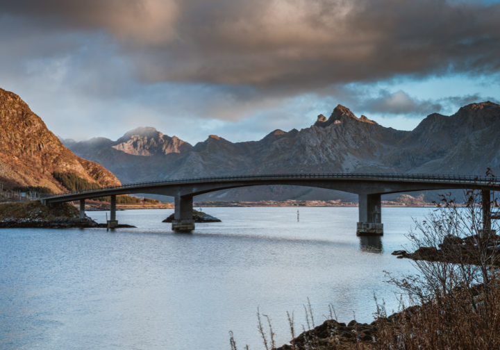 Bridge to the island of Gimsøya, belonging to the Lofoten archipelago in Norway, Scandinavia